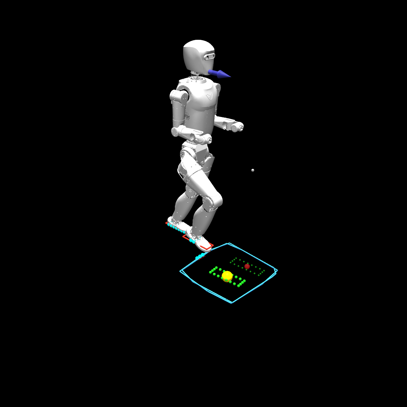 Columns terrain, debug view with foothold markers.