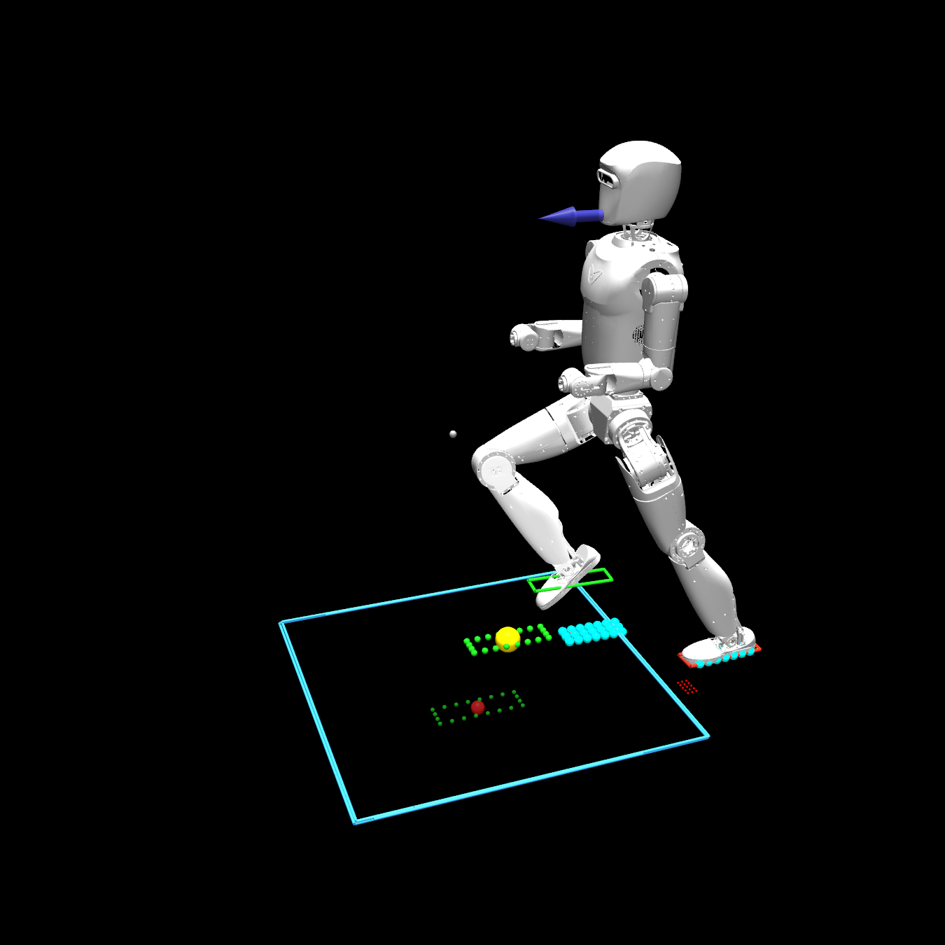 Hurdles terrain, debug view with foothold markers.