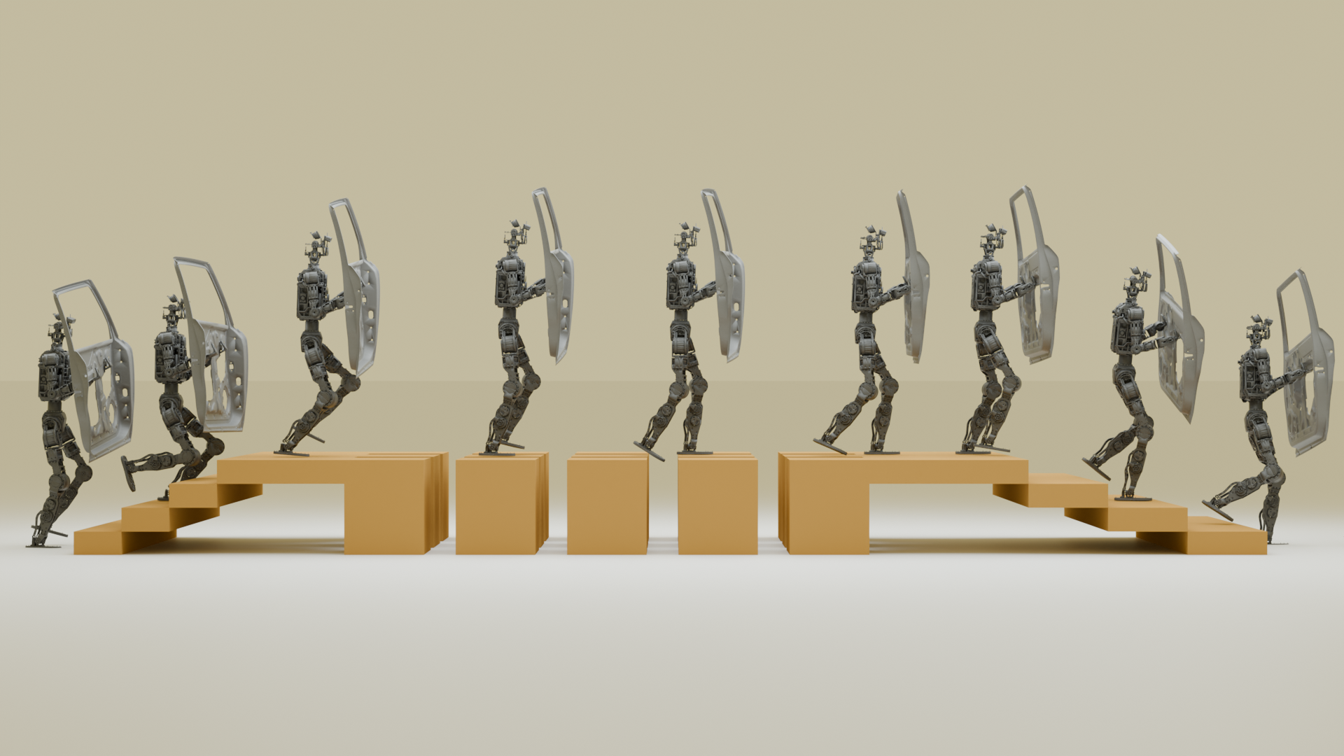 Service humanoid traversing stairs with payload